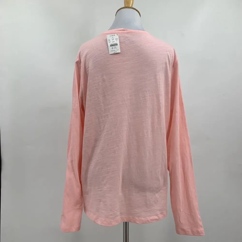J Crew T Shirt Women L Large Pink Love Letters Graphic Collector Long Sleeve Tee
